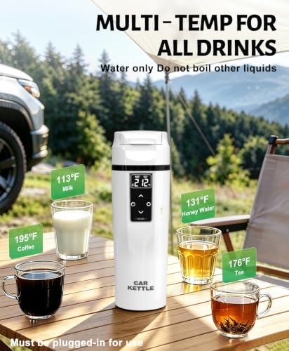 White 450ml Car Electric Kettle with Boil & Keep Warm for Travel & Commute