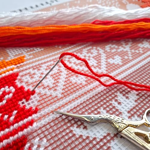 Brvsk Orange Festive Embroidery Kit for Beginners - 16x16in Nordic Moose Design on Cotton Canvas