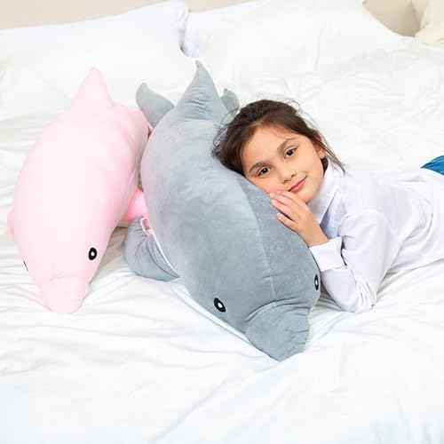 Giant Dolphin Plush Toy, Soft Whale Hugging Pillow Stuffed Dolphin Pillow for Children Girls (Gray, 70cm/27.55inch)