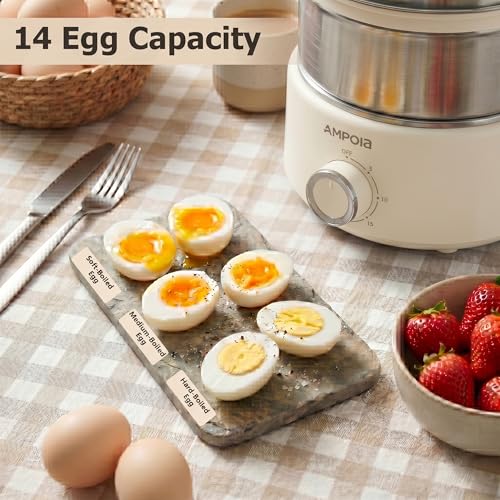Beige 14 Eggs Electric Egg Cooker 350W Rapid Steamer with Timer & Auto Shut-Off