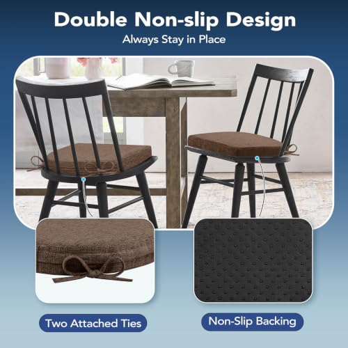 Brown Set of 6 16x16x2.5 Inch Non Slip Memory Foam Chair Cushions with Ties