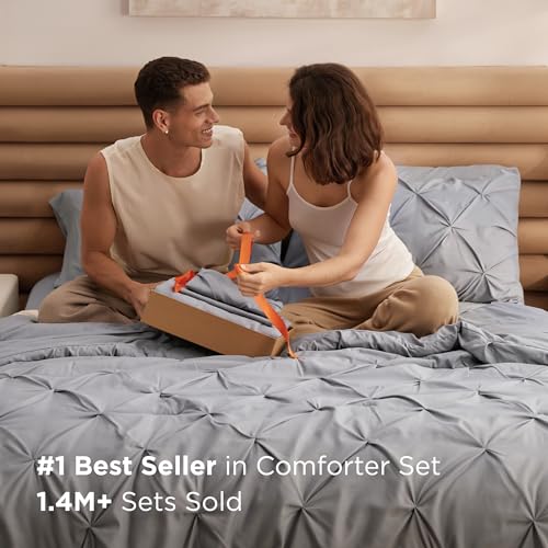 Queen Comforter Set with Sheets - Grey Bedsure 7-Piece Bedding in a Bag - Variation 01