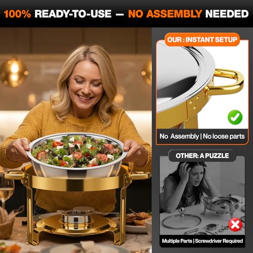 Gold & Silver 5QT Round Stainless Steel Chafing Dish Set for Buffets & Parties - 4 Pack