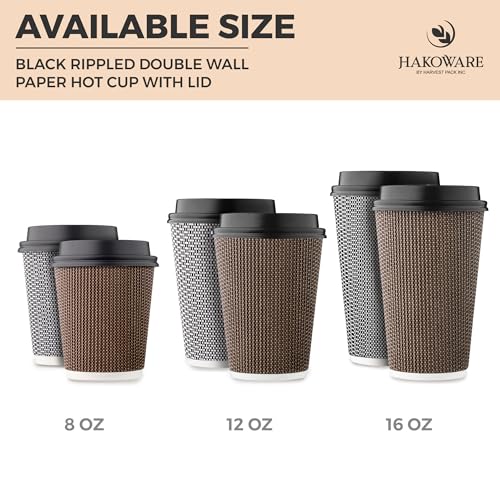 Brown 16 oz Disposable Paper Coffee Cups with Lids - Insulated Double-Walled