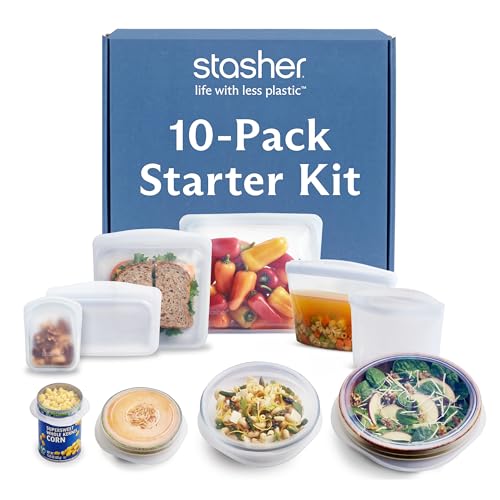 Reusable Silicone Food Storage Bags & Stretch Lids Kit - 10 Pack - Clear