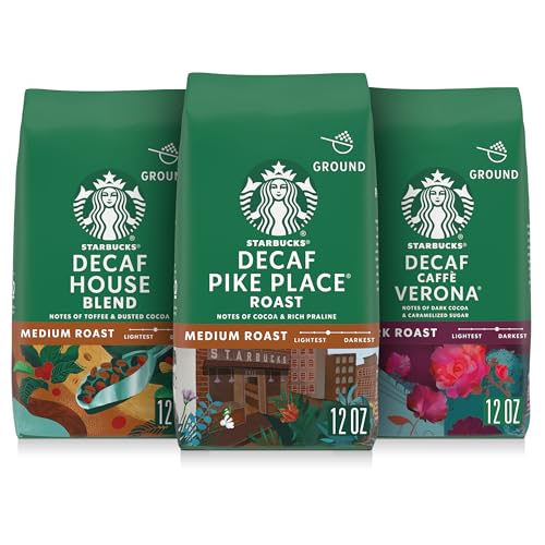 Decaf Coffee Variety Pack - 3 Bags of Starbucks Ground Medium & Dark Roast 12 oz