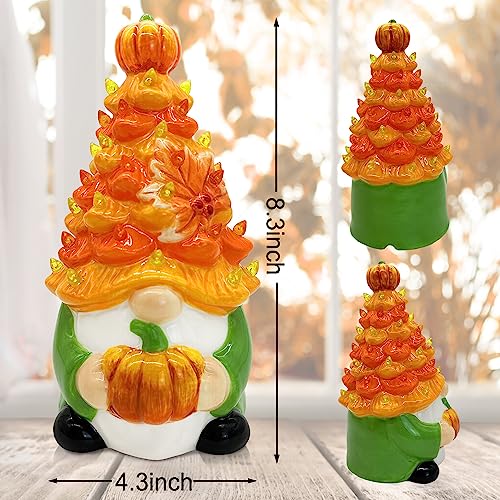 Hexagram Fall Gnomes Ceramic Tree Decor - 8.5x5.2 Inch Thanksgiving Home Accent