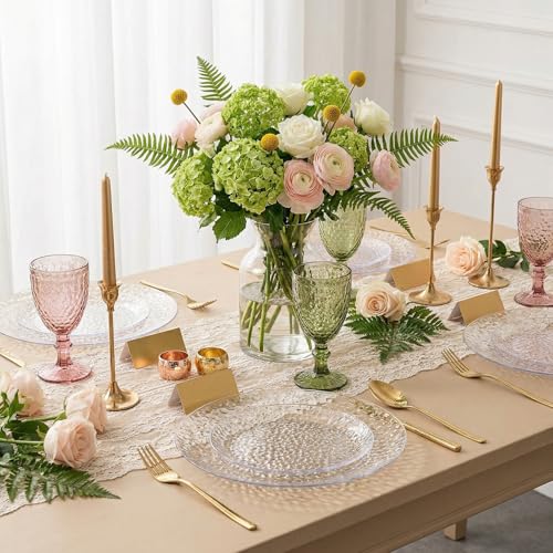 Clear Disposable Plastic Plates Set - Hammered Heavy Duty Dinner & Salad Plates, 60 Pieces - Bridal & Party Use