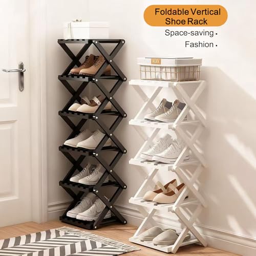 Foldable 7-Tier Vertical Shoe Rack - Black, Space-Saving & Portable