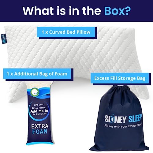 Sidney Sleep Adjustable Queen Size Cervical Pillow with Shredded Fill - Support for Side & Back Sleepers, White