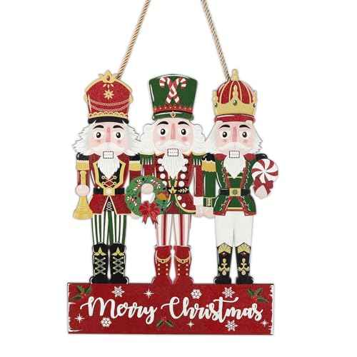 NymphFable Nutcracker Wooden Wall Decor, Christmas Front Door Decor Festival Christmas Front Door Decor Indoor Outdoor Ornaments Xmas Signs for Home, 14.2x11 in
