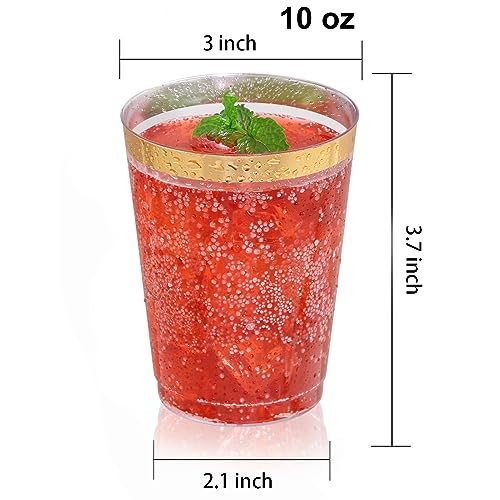 DaYammi Gold Rimmed Plastic Cups 10 Oz - 200 Pack Disposable Party Drinkware, Wedding & Event Use