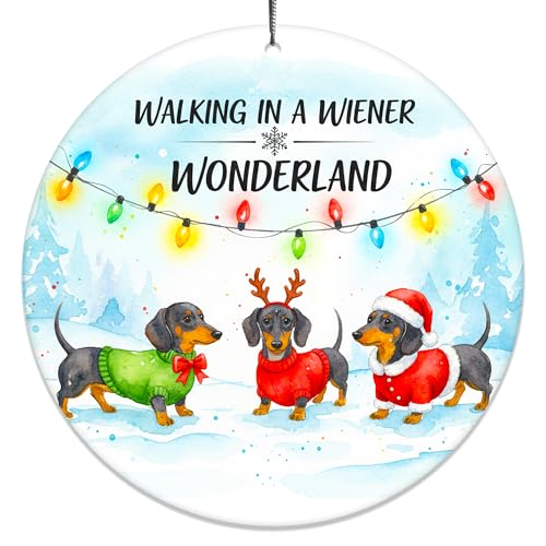 LINHARA Wiener Dog Ornament - 2-Sided Dachshund Christmas Decor, 3 Wiener Dogs