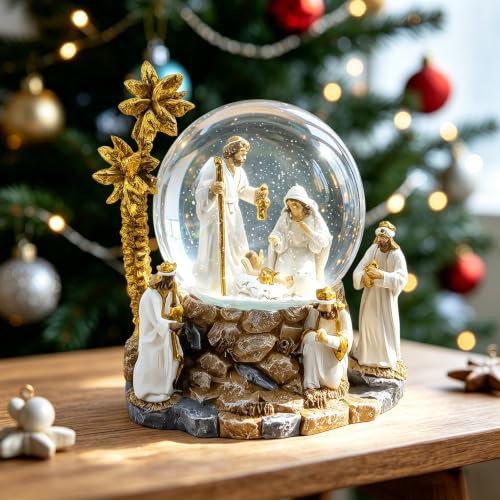 120mm Nativity Scene Musical Snow Globe – With Puppies, Little Glee, Jesus M-2