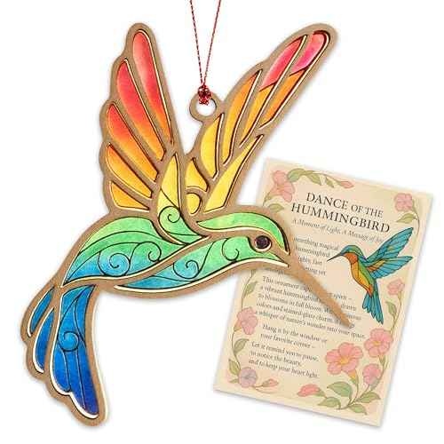Hummingbird Gifts - Hummingbird Gifts for Women - Humming Bird Ornament - Gift for Birthday, Mothers Day - Christmas Ornament 2025 - Suncatcher Effect Stained Glass Window- car Hanging