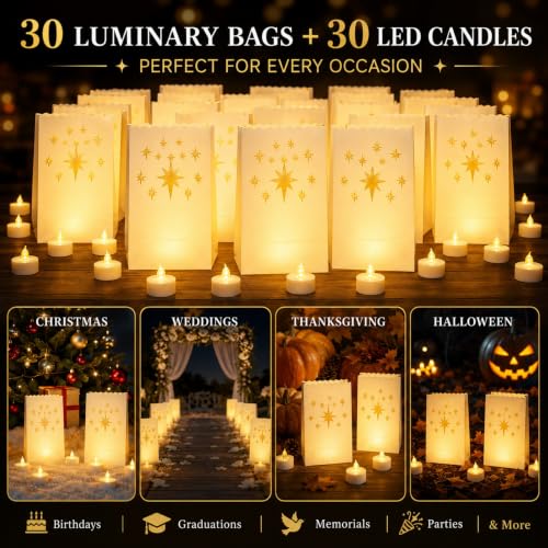 AceList Meteor Luminary Bags Set with Flameless LED Candles - Outdoor Holiday Decor