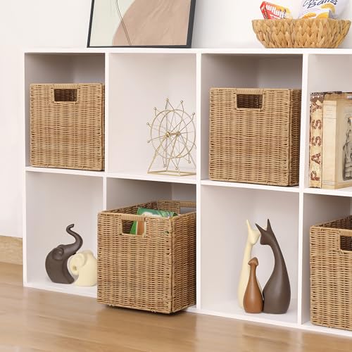 10.5 x in Plastic Wicker Baskets for Cube Storage, Collapsible Square