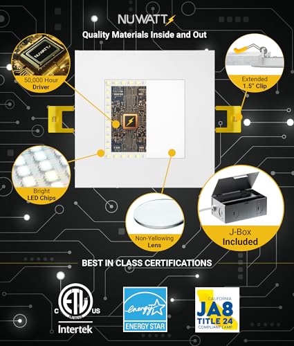 4 Inch LED Recessed Square Lighting Kit, Dimmable, 5-Color CCT, ETL Certified - 6 Pack