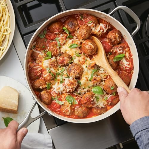 5 Quart Matte Black Hard Anodized Ceramic Nonstick Saute Pan with Lid - Oven Safe