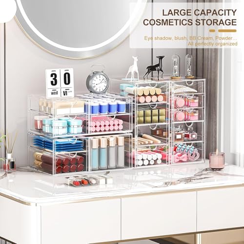 Acrylic 16-Drawer Makeup & Office Organizer for Desk - Clear Storage Solution with 4 Pack