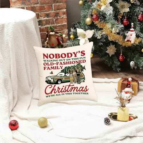 Christmas Vacation Decorations, Funny Holiday Pillow Cover, Griswold Family Christmas Vacation Merch Gifts, 18x18 Inch Holiday Throw Pillow Covers, Farmhouse Xmas Cushion Case Sofa Decor
