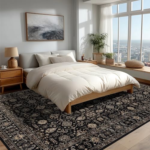 8x10 Black Gold Washable Area Rug - Ultra Soft Non-Slip Living Room Carpet