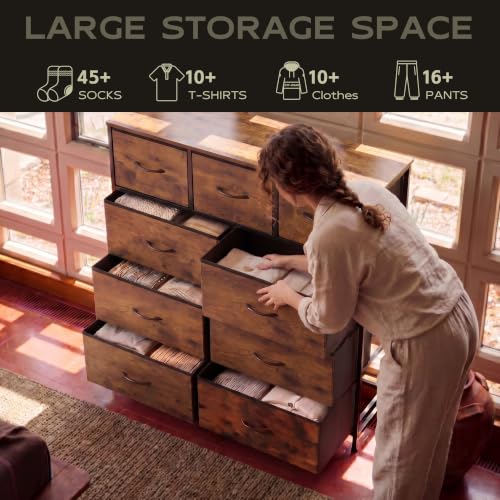 WLIVE Rustic Brown 9-Drawer Dresser with Wood Grain Finish for Bedroom