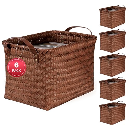 Brown 6-Pack Wicker Storage Baskets for Shelves - Home Organization