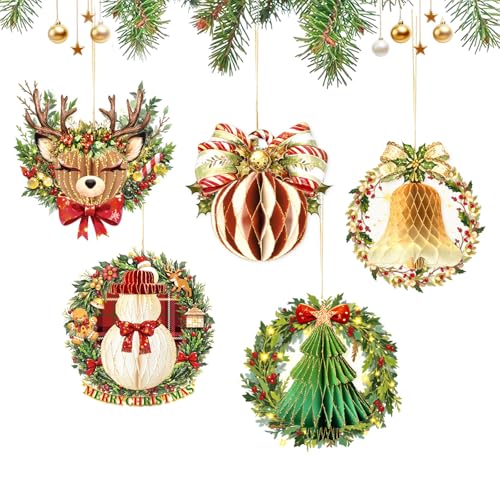 AOBKIAT Christmas Honeycomb Decorations Set - Red, Green, Gold Holiday Ornaments