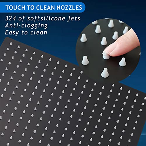 Voolan 16 Inch Oversize Rain Shower Head - High Flow Square Rainfall Waterfall - Matte Black