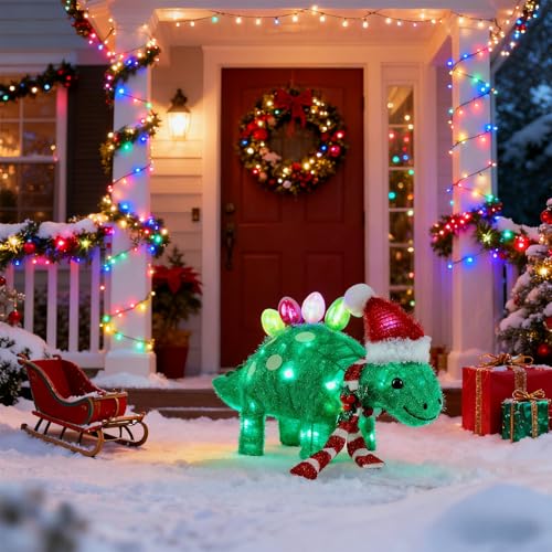 Hausse Lighted 3D Stegosaurus Outdoor Christmas Decor – Pre‑Lit 25" L x 13" H Garden Dinosaur