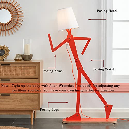 Tall Wooden Floor Lamp Corner Reading Light with LED Bulb - Orange M