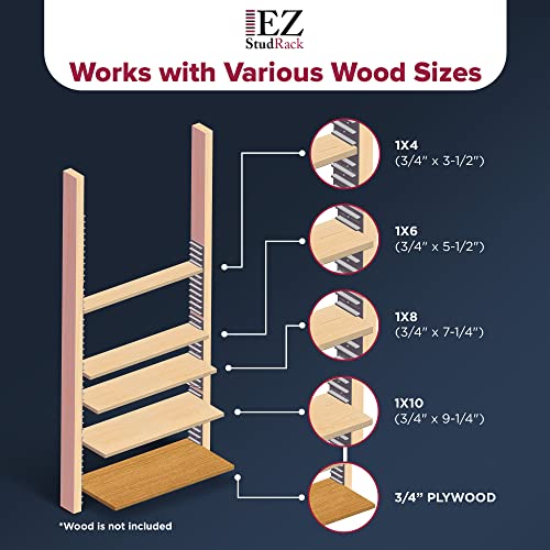 EZStudRack Grey 32-Pack Wall Shelf Brackets for Wooden Shelves - Made in USA