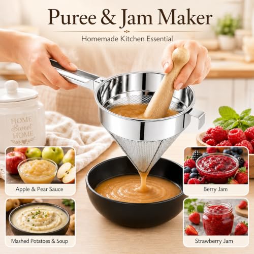 Stainless Steel Chinois Strainer Set with Stand & Pestle for Sauces and Purees