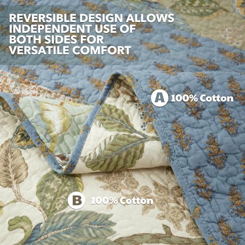 Queen Size Bohemian Floral Cotton Quilt Set with Pillow Shams - Reversible Bedspread for All Seasons, Soft Lightweight Patchwork Bedding by NEWLAKE