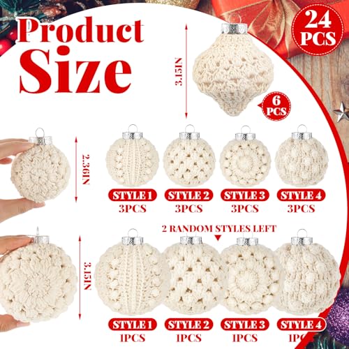 Syhood 24 Pcs Crochet Christmas Ornament Set in Warm White | 5 Styles, 2 Sizes
