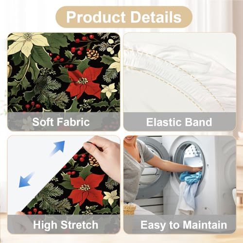 THISFIND 6/03 Christmas Chair Covers for Dining Room - Festive Holiday Floral Slipcovers