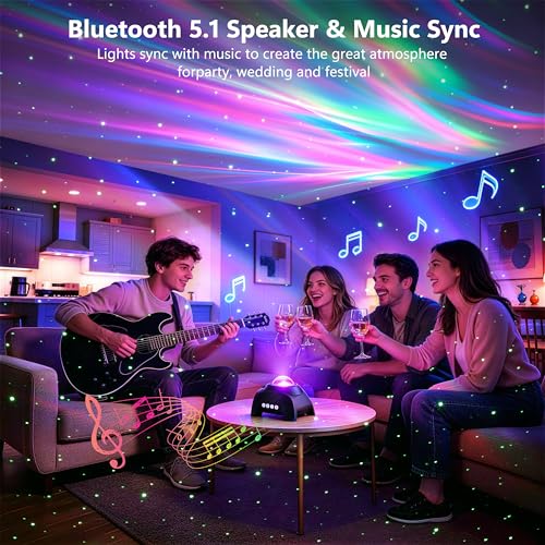 AIRIVO Northern Lights Aurora Projector Star Projector Music Speaker Night Light - Black
