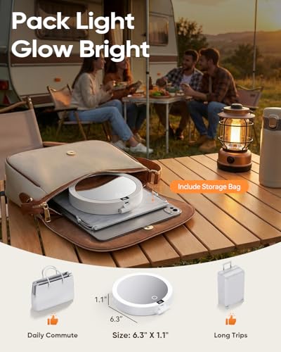 Travel Makeup Mirror with Lights - White, 1X/30X Magnification, Foldable & Rechargeable