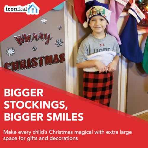 Iconikal Jumbo Red Buffalo Plaid Christmas Stocking - 43-Inch Tall Giant Eye-Catching Oversized Holiday Hanging Decoration