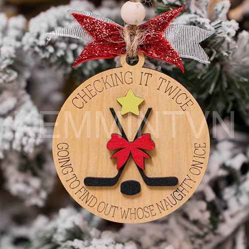 Funny Hockey Christmas Ornament ? Wooden Ice Hockey Tree Decoration, Naughty on Ice Holiday Ornament, Gift for Players & Fans