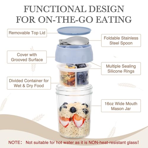 SOLIGT 4 Pack Overnight Oats Containers with Lids, Folding Spoons and