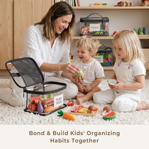 Large Black Waterproof Toy Storage Bags 8 Pack - Kids Room Organizer with Zipper