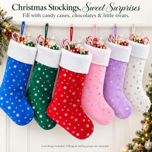 6 Pack Christmas Stockings, Colorful Snowflake Set for Family Holiday