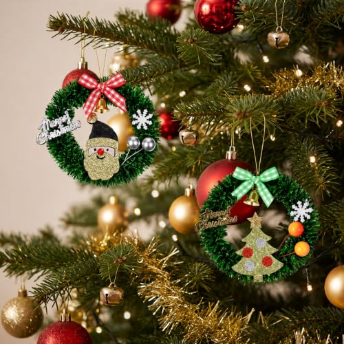 3.2in Mini Christmas Wreath Ornaments for Dollhouse – Small Xmas Wreaths with Bow, 5Pcs