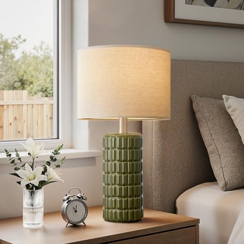 Seealle 23-Inch Green Modern Ceramic Table Lamps Set of 2 for Bedroom & Living Room