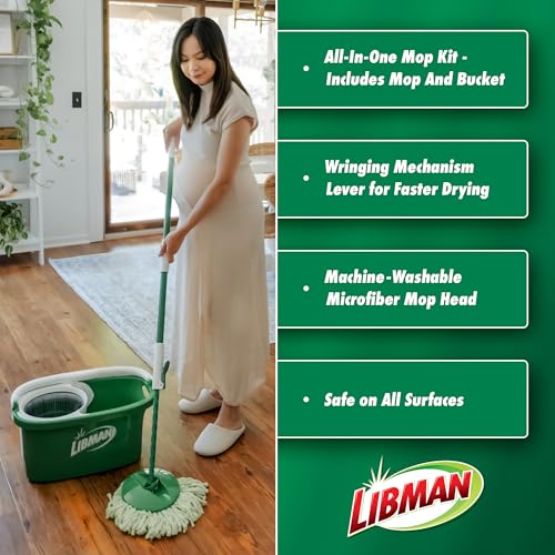 Spin Mop System with Bucket & 3 Refill Heads - All-in-One Microfiber Mop Set - Spin Mop Plus