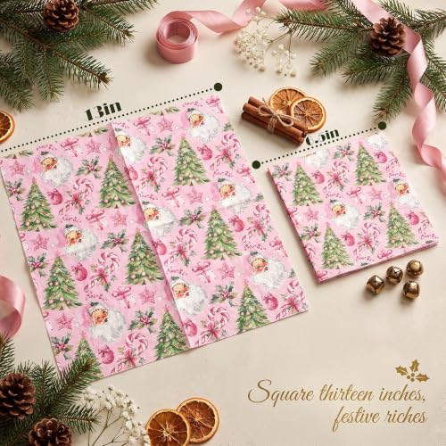 Pink Santa Paper Napkins 80 Sheets Christmas Disposable Party Tableware