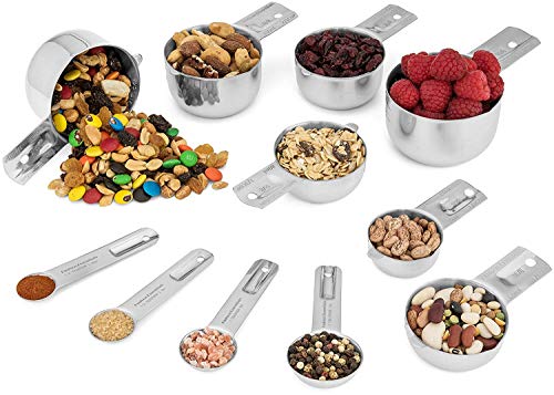Stainless Steel Measuring Cups and Spoons Set - 11 Piece Stackable Kitchen Tools