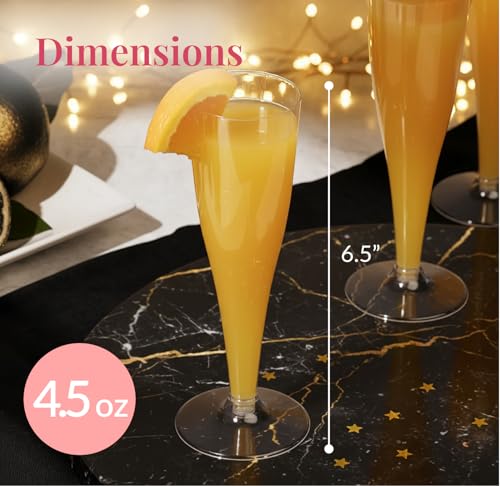 Prestee Disposable Champagne Flutes 4.5 oz Clear Plastic 200 Count Party Glasses
